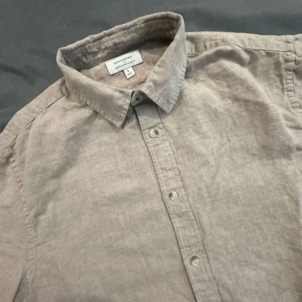 Banana Republic Shirt Mens L Slim Fit Linen Cotton Blend Button Front Beach